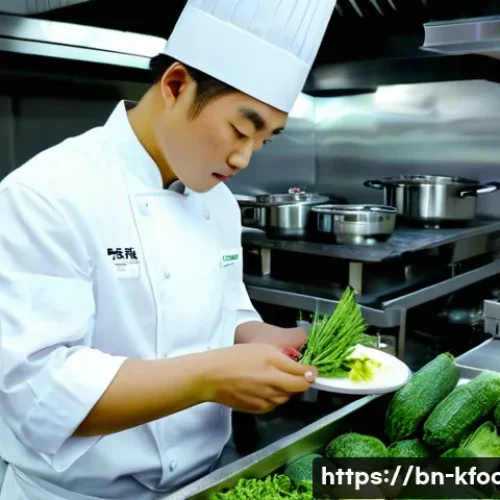 한식조리기능사 취득자의 실제 업무 사례 - A professional Korean cuisine chef in a modern restaurant kitchen, meticulously selecting fresh seas...